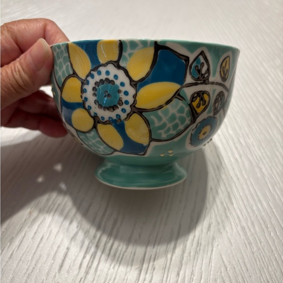 Anthropologie Elka Ayaka Aqua Floral Twisted Handle Footed Mug Pedestal Cup - Picture 9 of 10